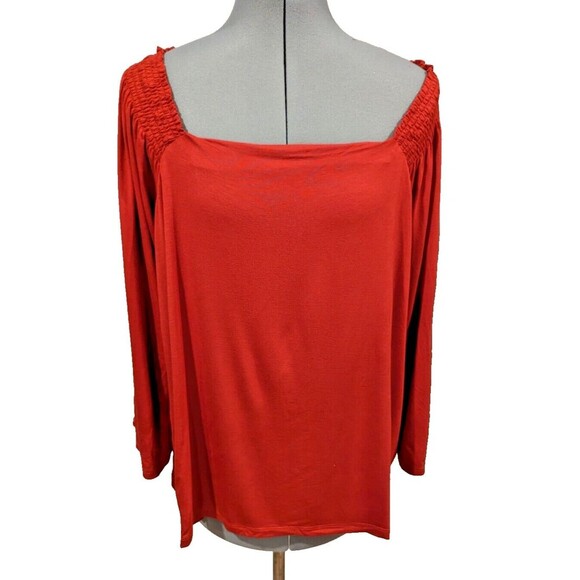 Iman Global Chic Womens Sz 2X‎ Red Rouched Shoulder Jersey Knit Top NWT - Picture 1 of 5